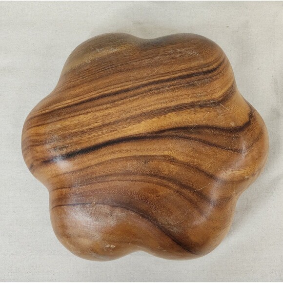 Vintage Monkey Pod Flower-Shaped Salad Bowl Set (Large + 6 Small Bowls) —1970s - Picture 6 of 16